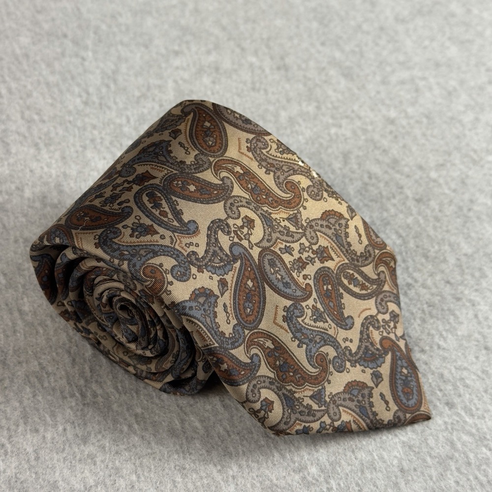 Vintage Wallachs Serica Silk Tie Paisley Brown Blue Made Italy 58x3.25" NOTE